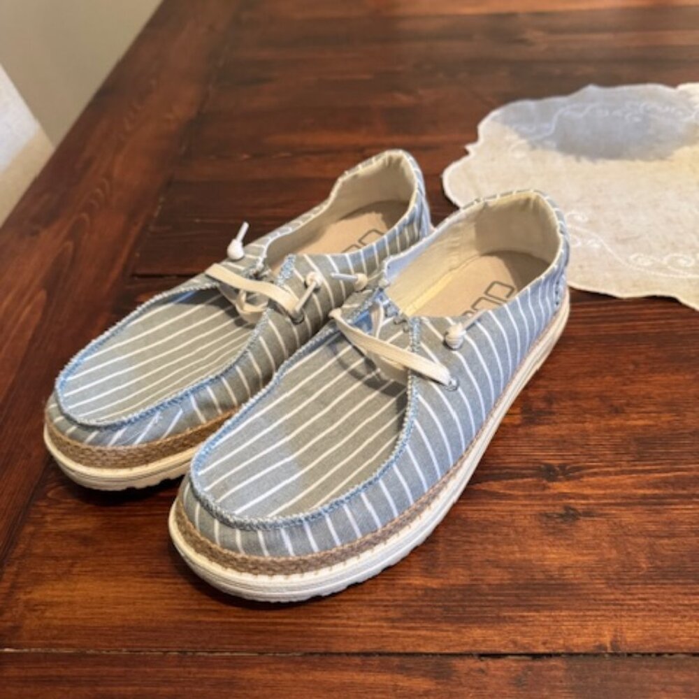 Striped Blue Casual Boat Shoes